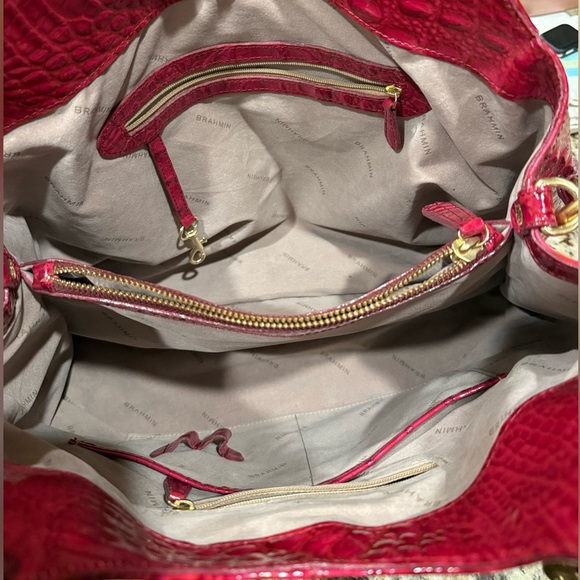 Brahmin Celia Heat Melbourne Bag Embossed Leather Satchel Dark Pink Violet Red - Picture 9 of 10